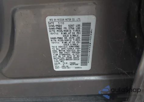 2010 Nissan Murano Sl из США, поврежденный, VIN JN8AZ1MW8AW138029